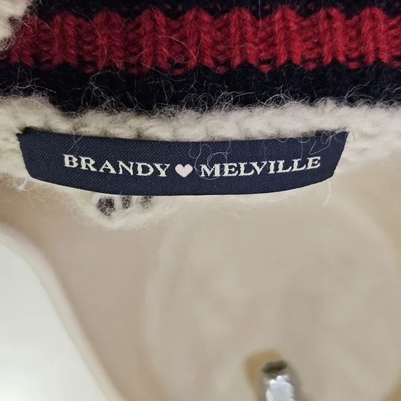 Brandy Melville NIKKI Cream/Red/Navy Cable Knit Oversized Wool Sweater,One Size - Picture 14 of 16